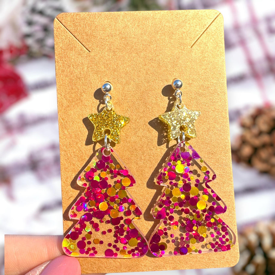 Holiday Clearance Sale Christmas Tree Acrylic Dangle Earrings