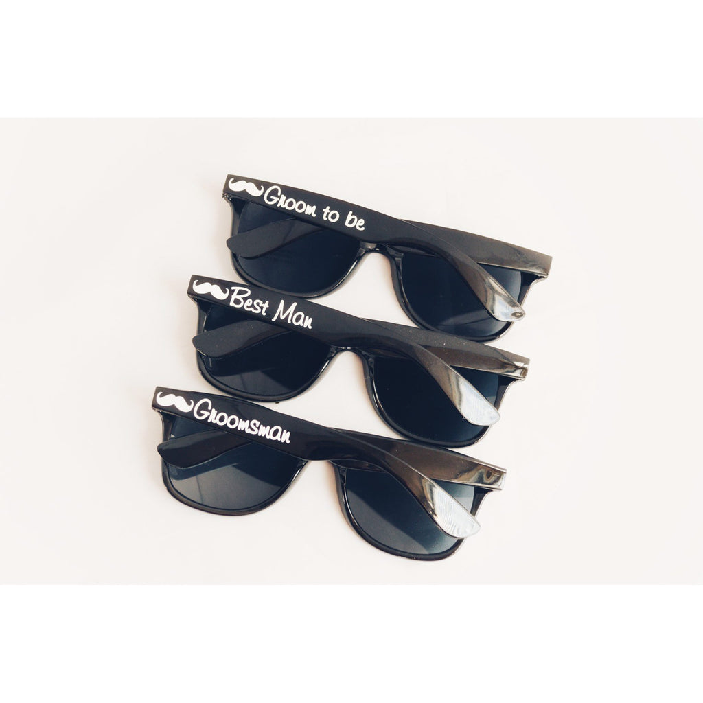 Groomsmen Sunglasses black wayfarers with white text
