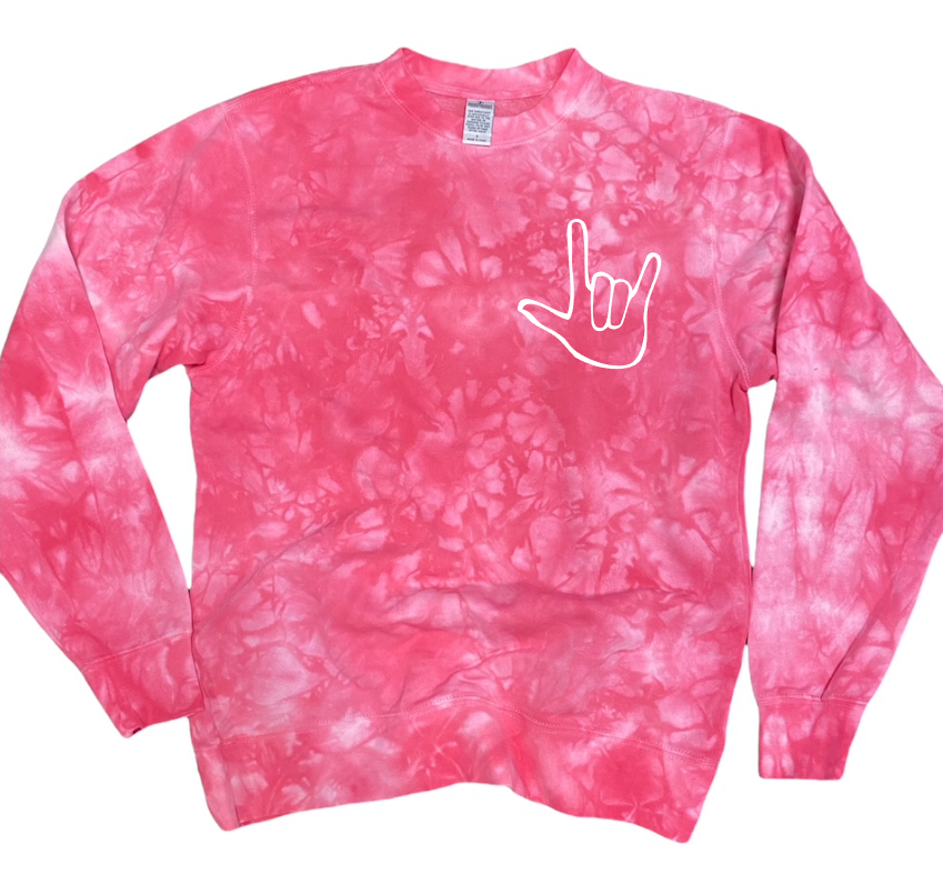 pink tie dye shirt white I love you hand sign print cute gift valentines day