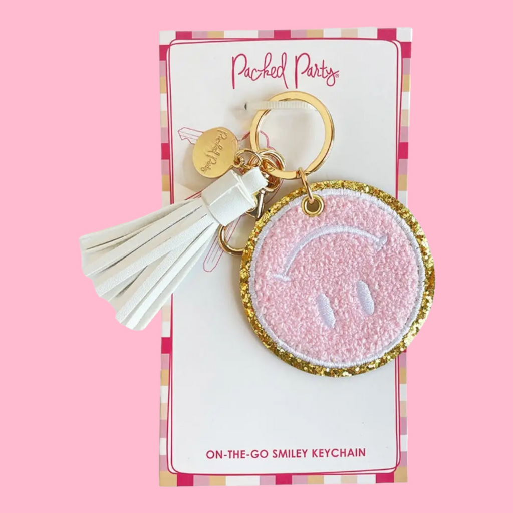 light pink smiley keychain white tassel cute gift