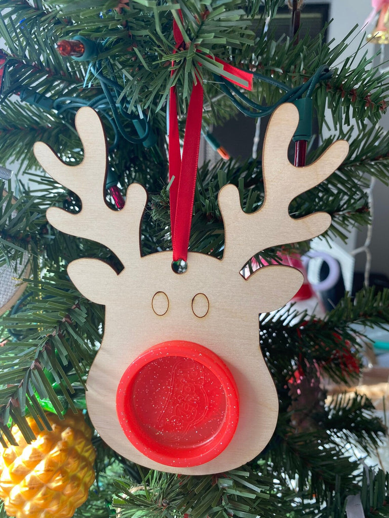 laser cut wooden cute reindeer ornament playdough nose 
