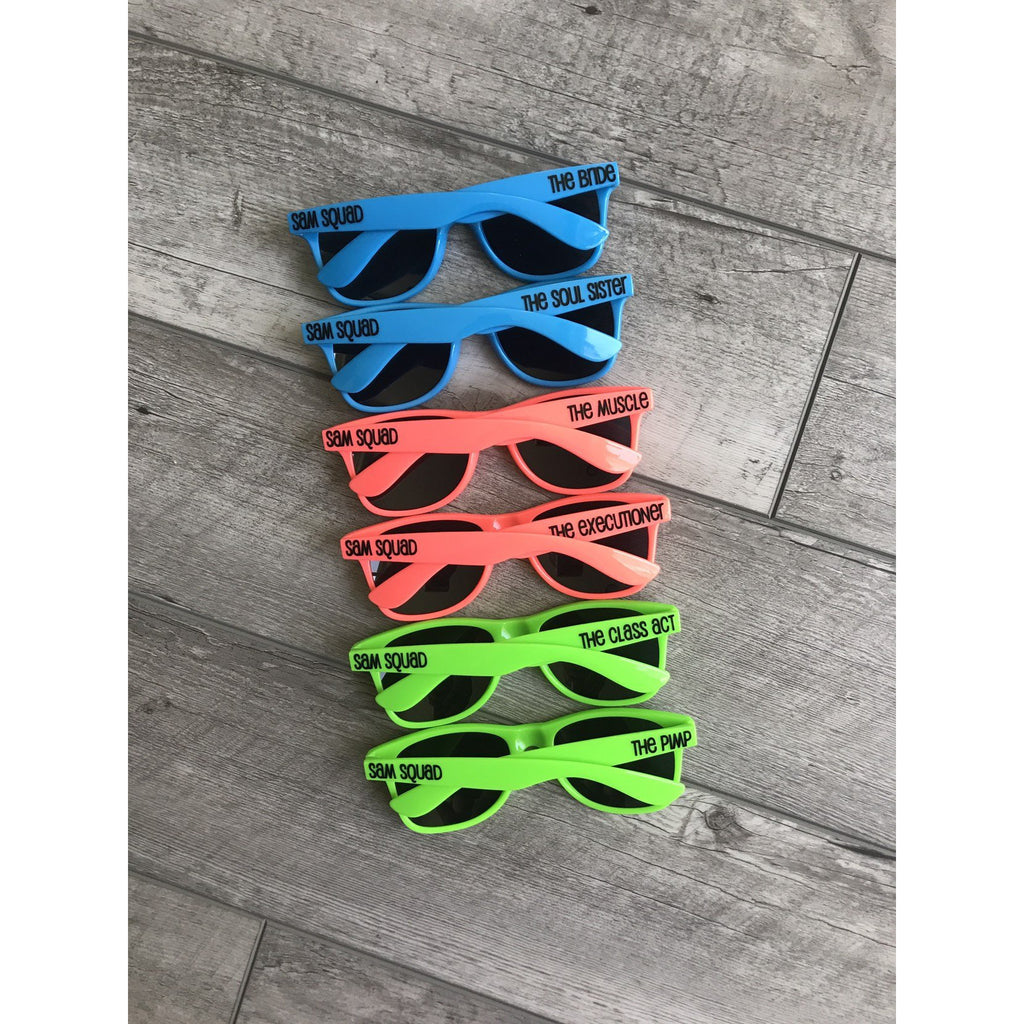 personalized adult wayfarer sunglasses for bachelorette parties