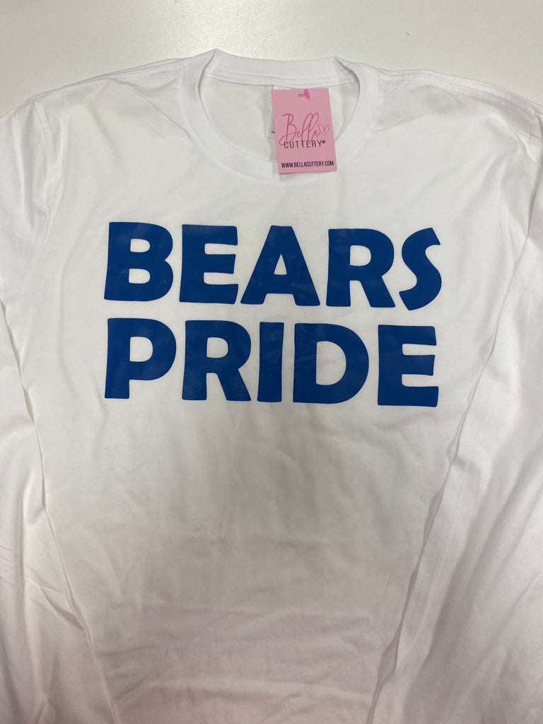youth adult shirt bears pride spirit wear white shirt blue text school pride