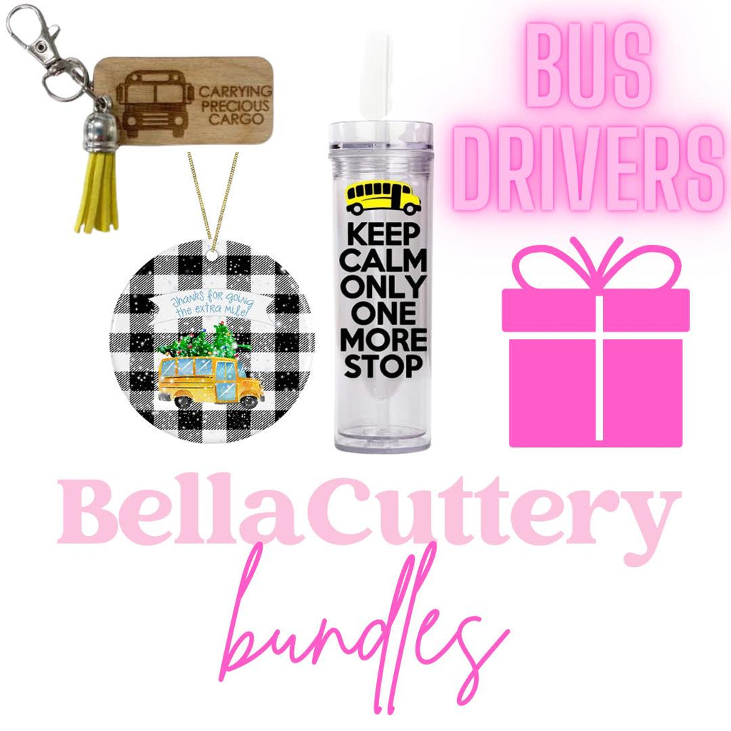 Bus driver appreciation gift bundle acrylic tumbler holiday ornament wooden keychain