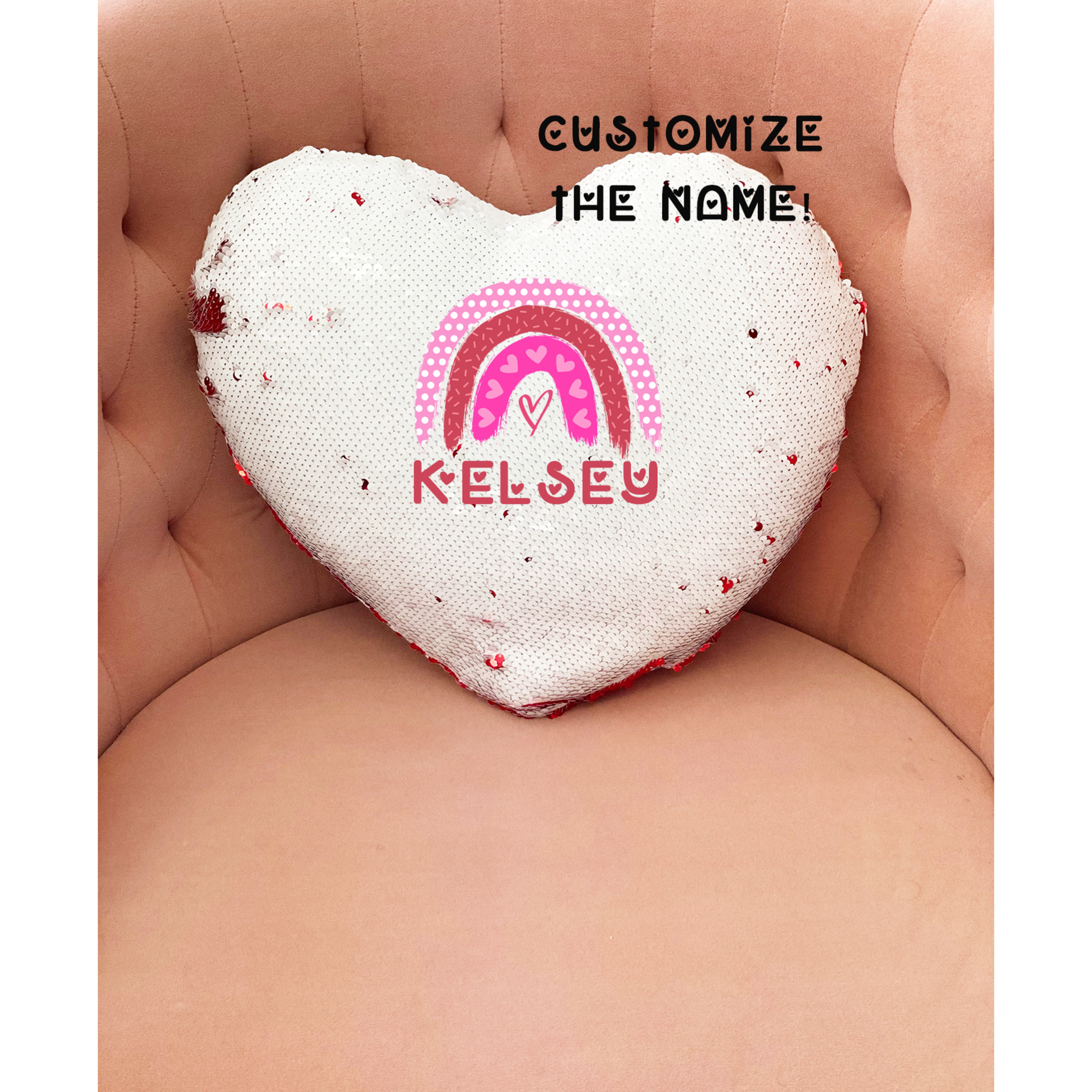 Boho Rainbow Heart Sequin Flip Pillow Personalized BellaCuttery