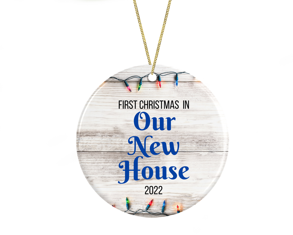 cute new home Christmas ornament gift family couples blue text