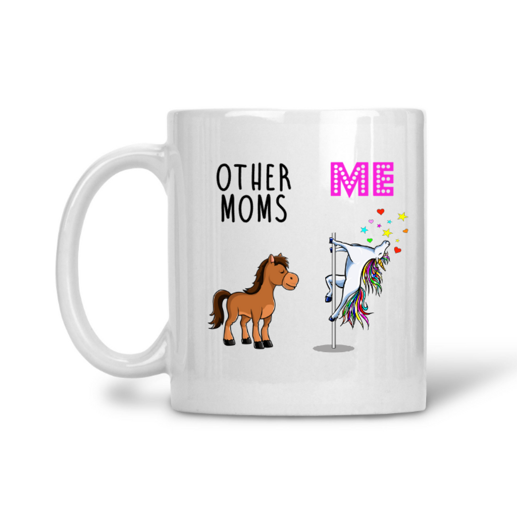 other moms and me horse and unicorn dancing on a pole mug