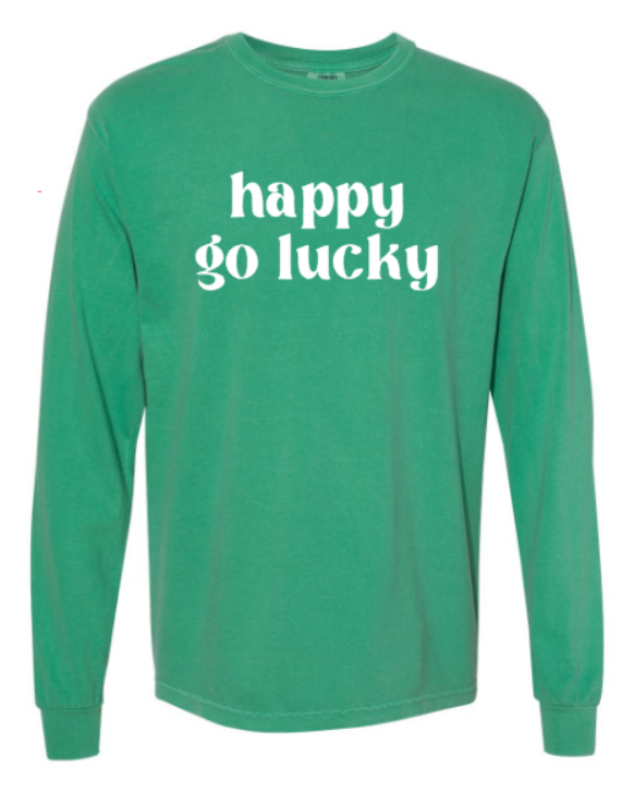 st patricks day green sweater white text happy go lucky gift Irish