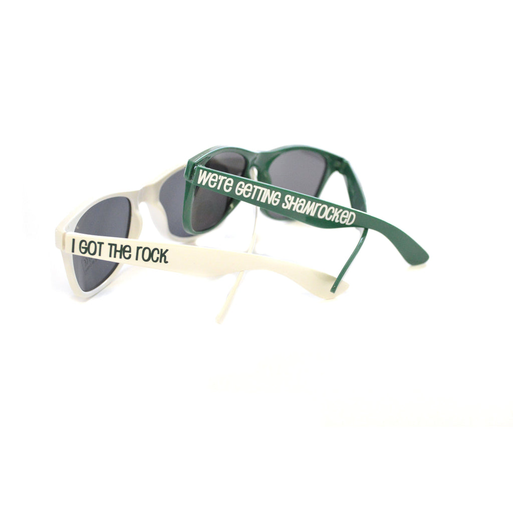 i got the rock and we're getting shamrocked white and green adult sunglasses for st patricks day