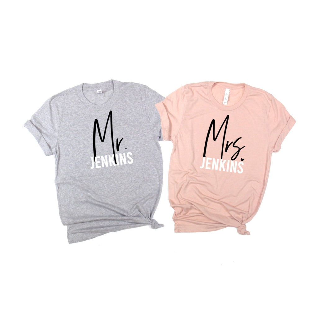 Mr and Mrs last name just married shirts