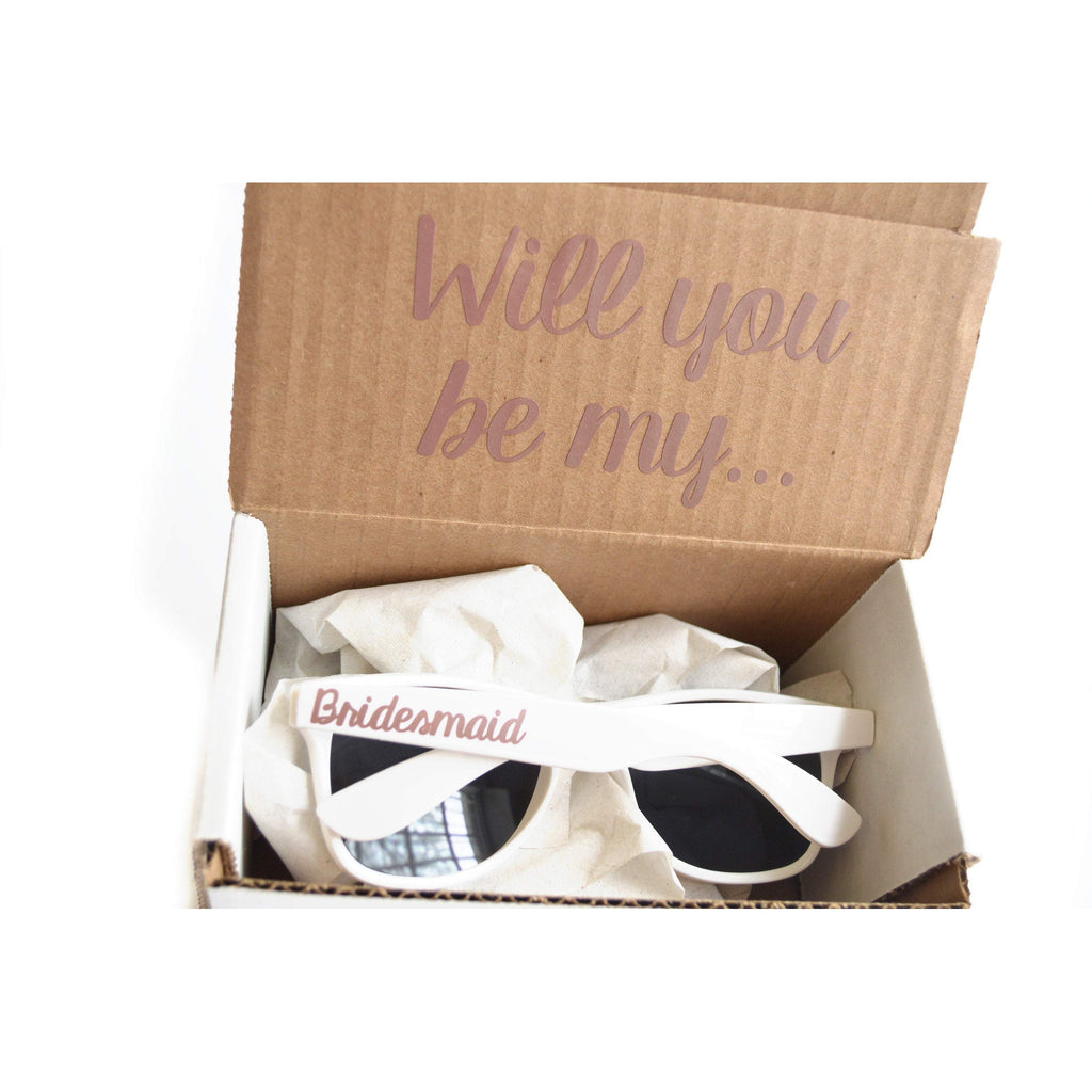 will you be my bridesmaid sunglasses proposal box